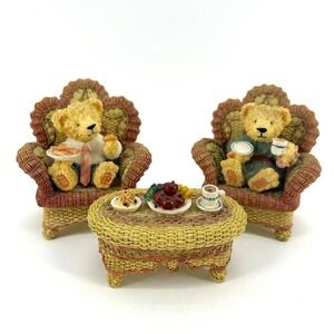 Leonardo Collection Teddy Bear Miniature Figurine Set Wicker Tea Party 3 Piece